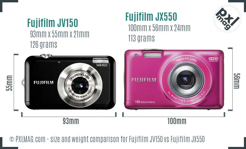 Fujifilm JV150 vs Fujifilm JX550 size comparison