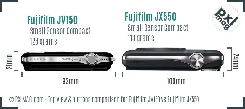 Fujifilm JV150 vs Fujifilm JX550 top view buttons comparison