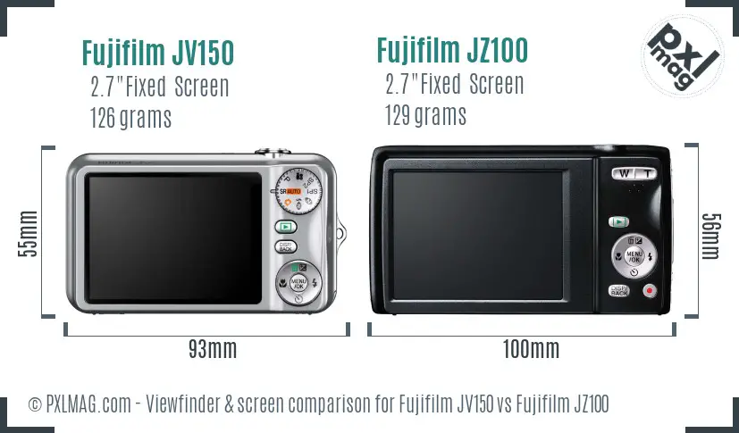Fujifilm JV150 vs Fujifilm JZ100 Screen and Viewfinder comparison