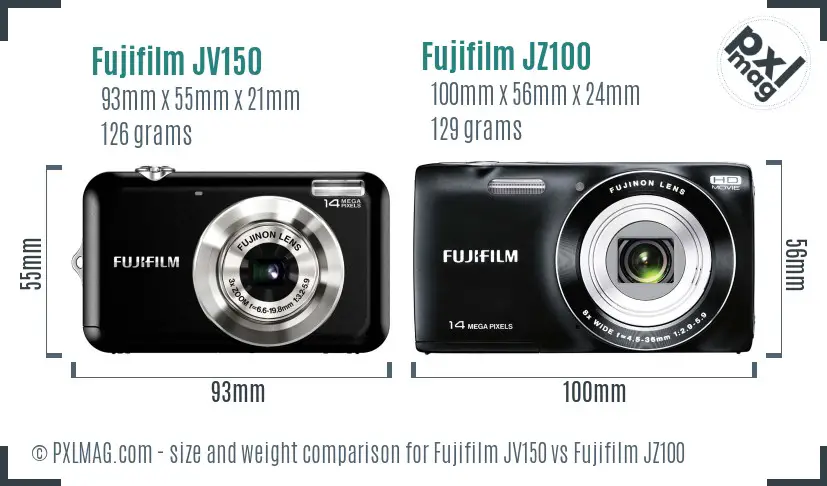 Fujifilm JV150 vs Fujifilm JZ100 size comparison