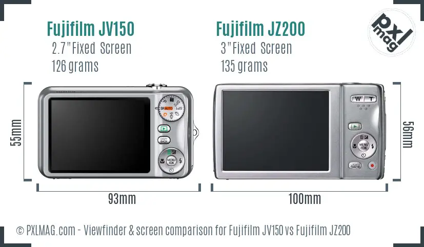 Fujifilm JV150 vs Fujifilm JZ200 Screen and Viewfinder comparison