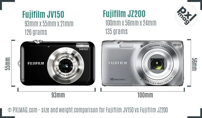 Fujifilm JV150 vs Fujifilm JZ200 size comparison