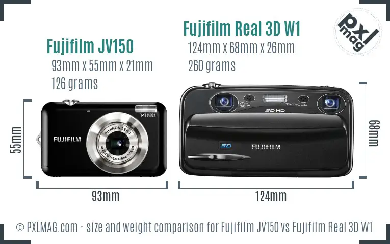 Fujifilm JV150 vs Fujifilm Real 3D W1 size comparison
