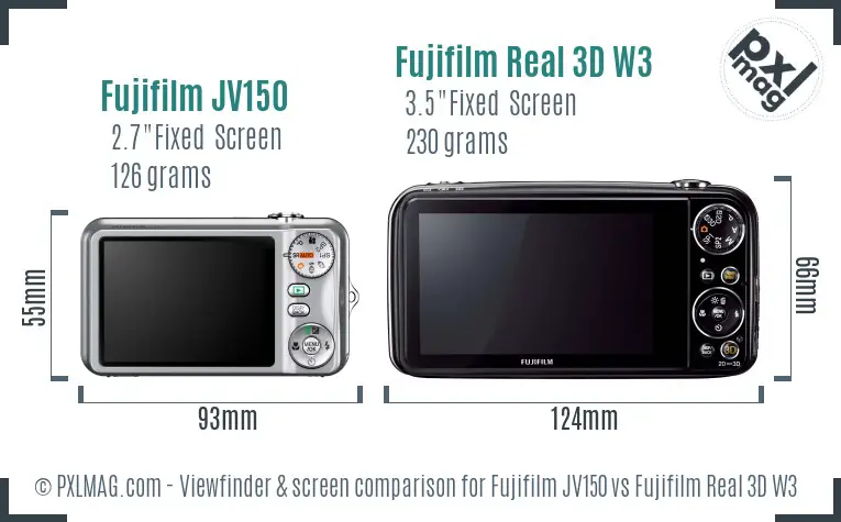 Fujifilm JV150 vs Fujifilm Real 3D W3 Screen and Viewfinder comparison