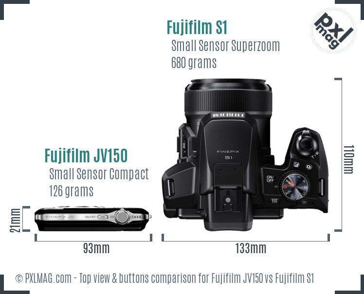 Fujifilm JV150 vs Fujifilm S1 top view buttons comparison