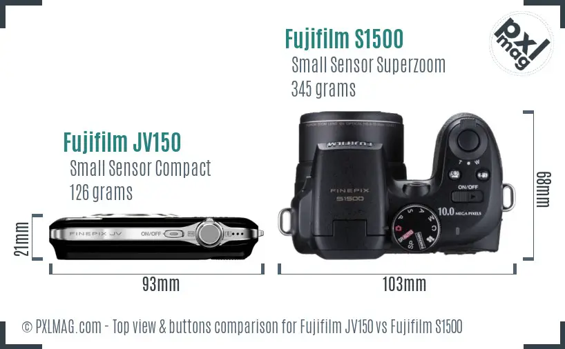Fujifilm JV150 vs Fujifilm S1500 top view buttons comparison