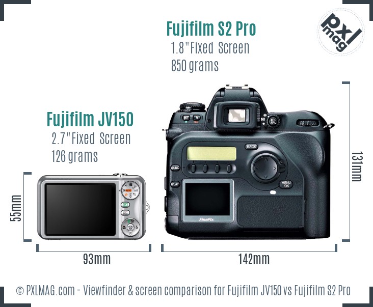 Fujifilm JV150 vs Fujifilm S2 Pro Screen and Viewfinder comparison