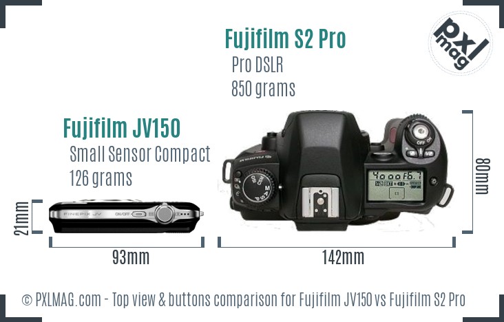 Fujifilm JV150 vs Fujifilm S2 Pro top view buttons comparison