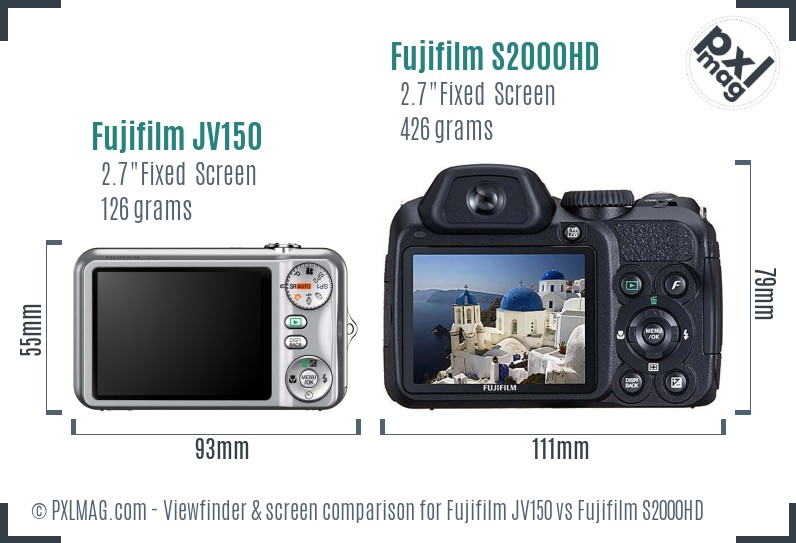 Fujifilm JV150 vs Fujifilm S2000HD Screen and Viewfinder comparison