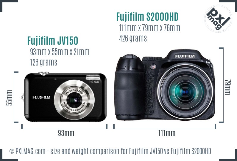Fujifilm JV150 vs Fujifilm S2000HD size comparison