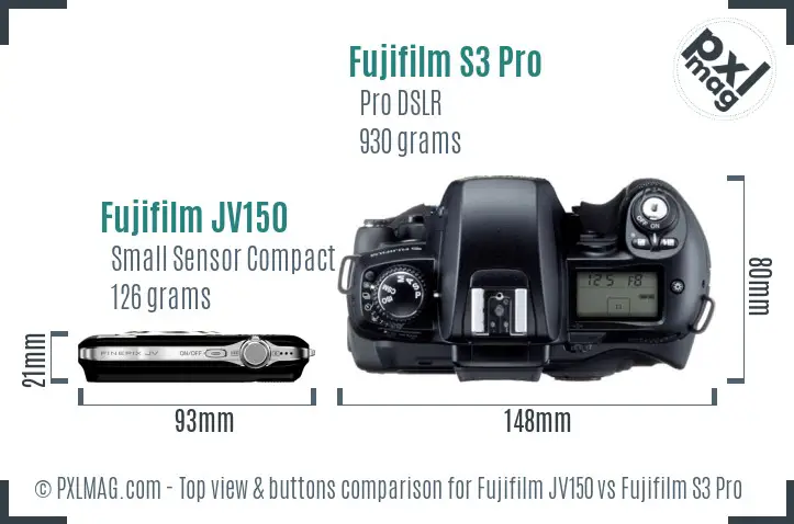 Fujifilm JV150 vs Fujifilm S3 Pro top view buttons comparison Fujifilm JV150 vs Fujifilm S3 Pro top view buttons comparison