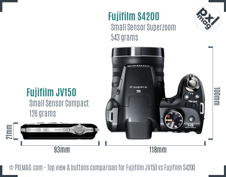 Fujifilm JV150 vs Fujifilm S4200 top view buttons comparison