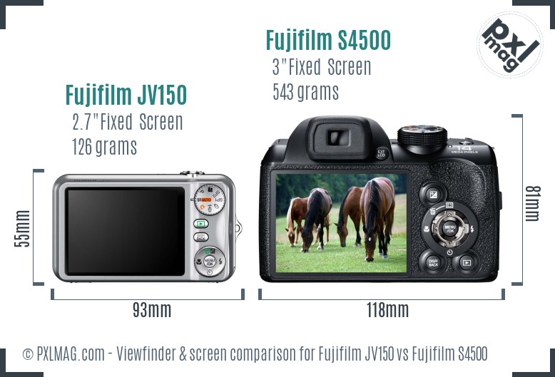 Fujifilm JV150 vs Fujifilm S4500 Screen and Viewfinder comparison