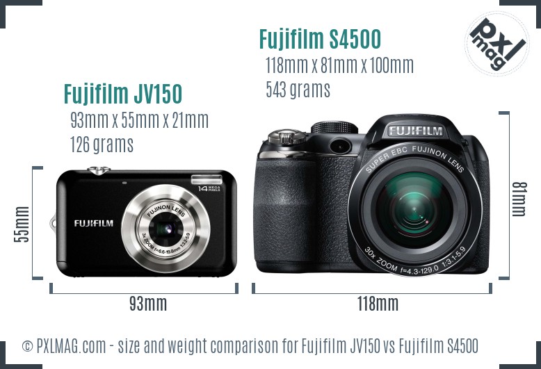 Fujifilm JV150 vs Fujifilm S4500 size comparison