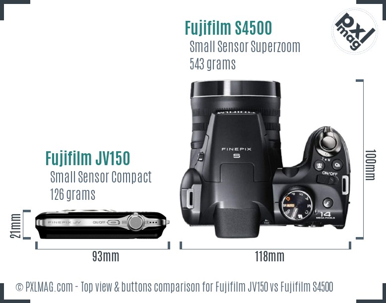 Fujifilm JV150 vs Fujifilm S4500 top view buttons comparison