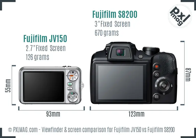 Fujifilm JV150 vs Fujifilm S8200 Screen and Viewfinder comparison