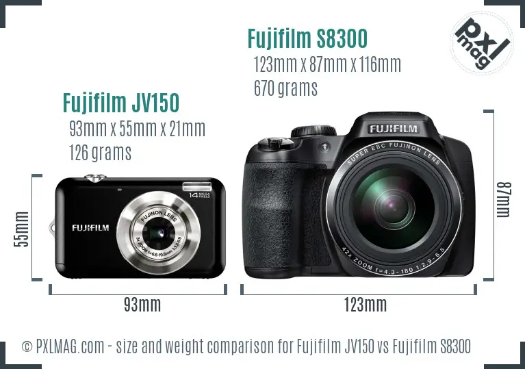 Fujifilm JV150 vs Fujifilm S8300 size comparison
