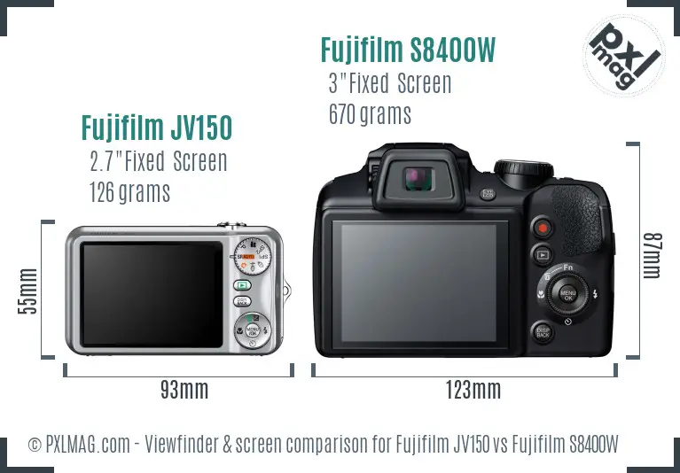 Fujifilm JV150 vs Fujifilm S8400W Screen and Viewfinder comparison