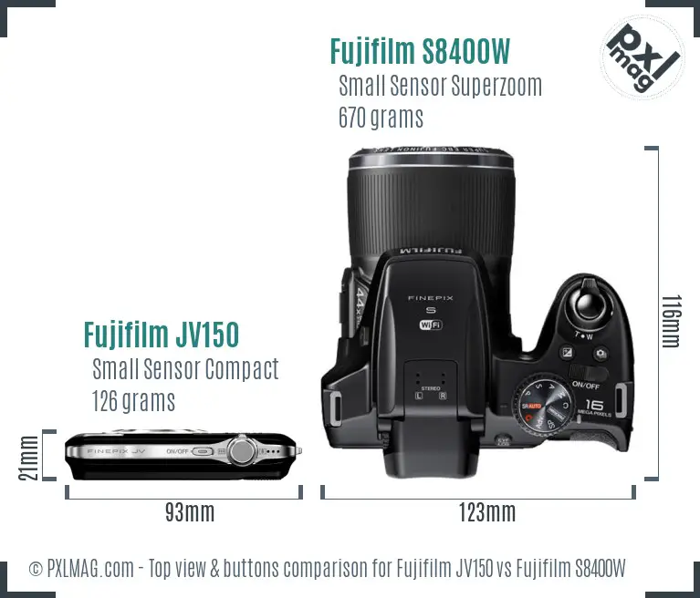 Fujifilm JV150 vs Fujifilm S8400W top view buttons comparison