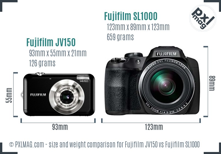 Fujifilm JV150 vs Fujifilm SL1000 size comparison