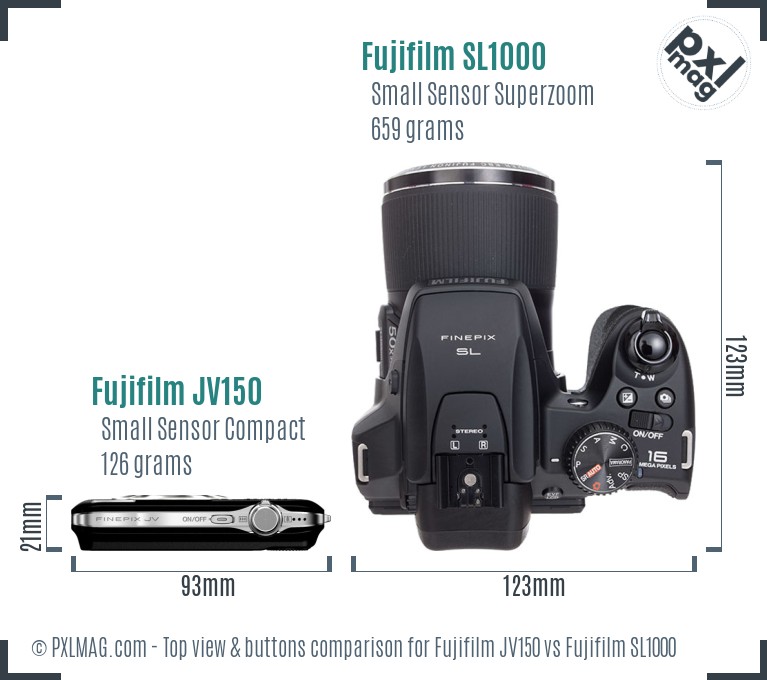 Fujifilm JV150 vs Fujifilm SL1000 top view buttons comparison