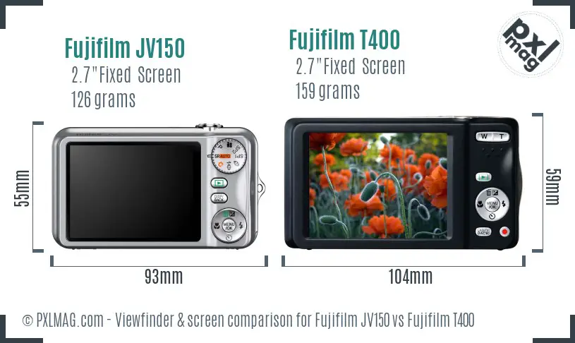 Fujifilm JV150 vs Fujifilm T400 Screen and Viewfinder comparison