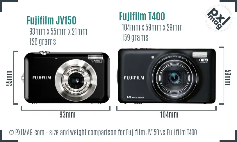 Fujifilm JV150 vs Fujifilm T400 size comparison