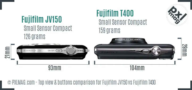 Fujifilm JV150 vs Fujifilm T400 top view buttons comparison