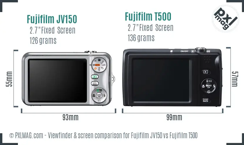 Fujifilm JV150 vs Fujifilm T500 Screen and Viewfinder comparison