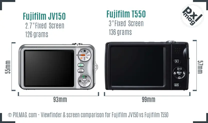 Fujifilm JV150 vs Fujifilm T550 Screen and Viewfinder comparison