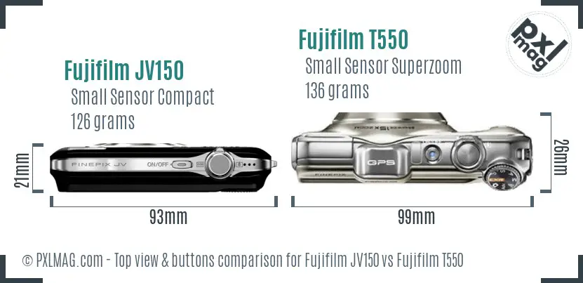 Fujifilm JV150 vs Fujifilm T550 top view buttons comparison