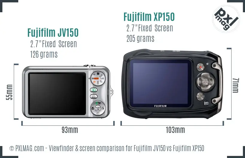 Fujifilm JV150 vs Fujifilm XP150 Screen and Viewfinder comparison