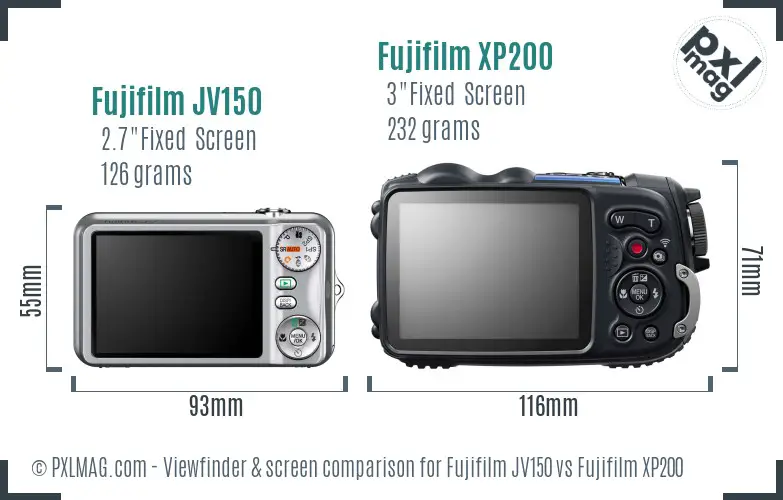 Fujifilm JV150 vs Fujifilm XP200 Screen and Viewfinder comparison