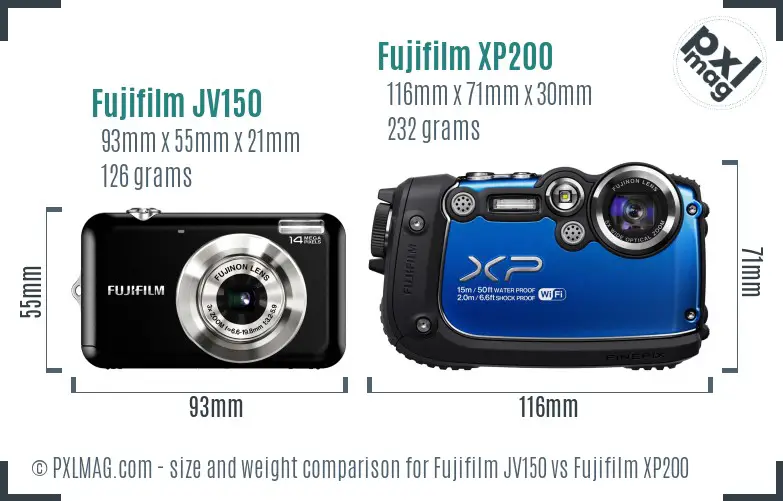 Fujifilm JV150 vs Fujifilm XP200 size comparison