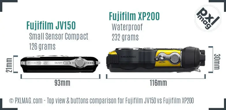 Fujifilm JV150 vs Fujifilm XP200 top view buttons comparison