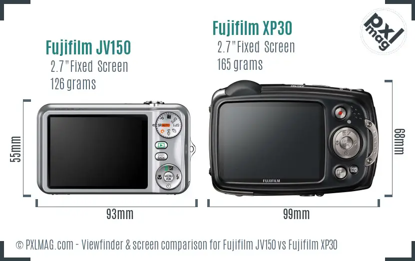 Fujifilm JV150 vs Fujifilm XP30 Screen and Viewfinder comparison