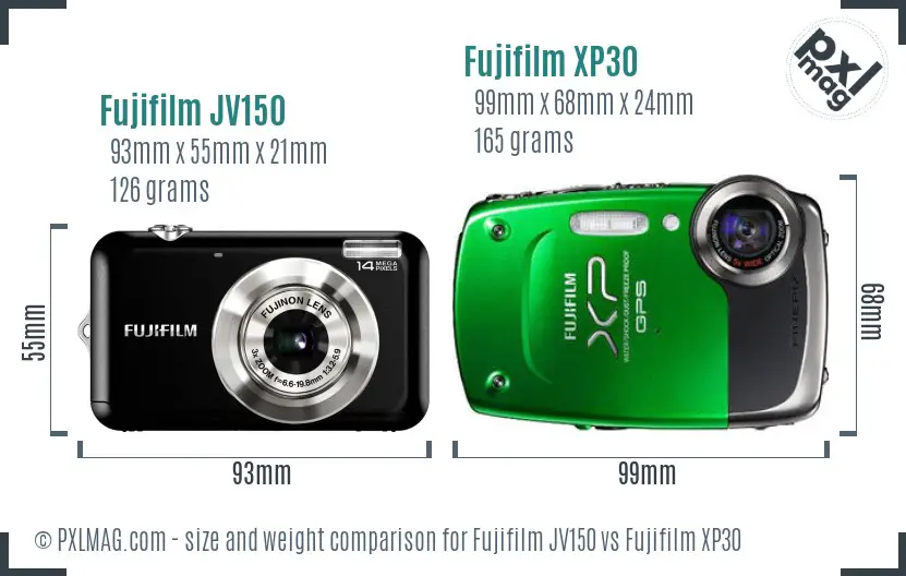 Fujifilm JV150 vs Fujifilm XP30 size comparison