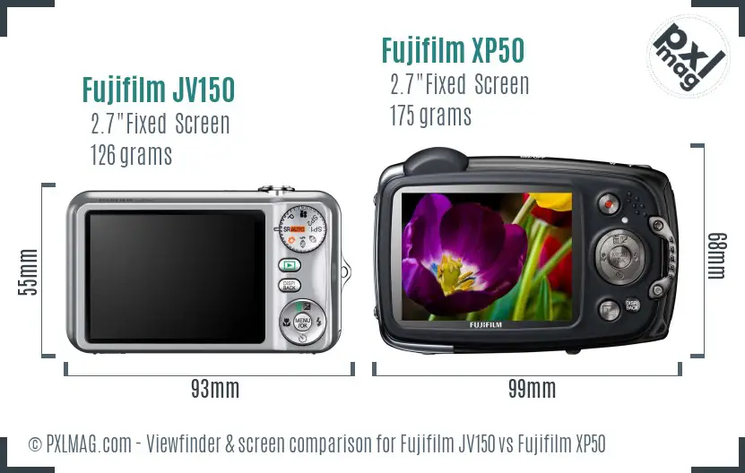Fujifilm JV150 vs Fujifilm XP50 Screen and Viewfinder comparison
