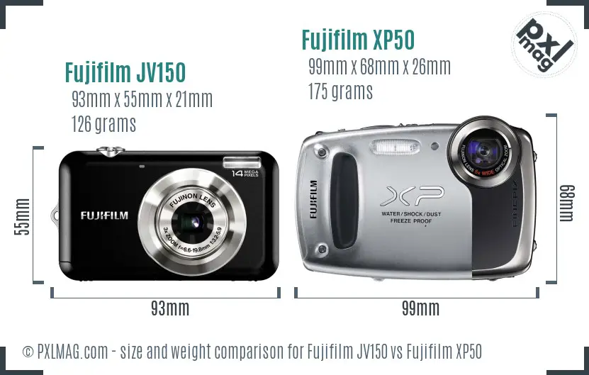 Fujifilm JV150 vs Fujifilm XP50 size comparison