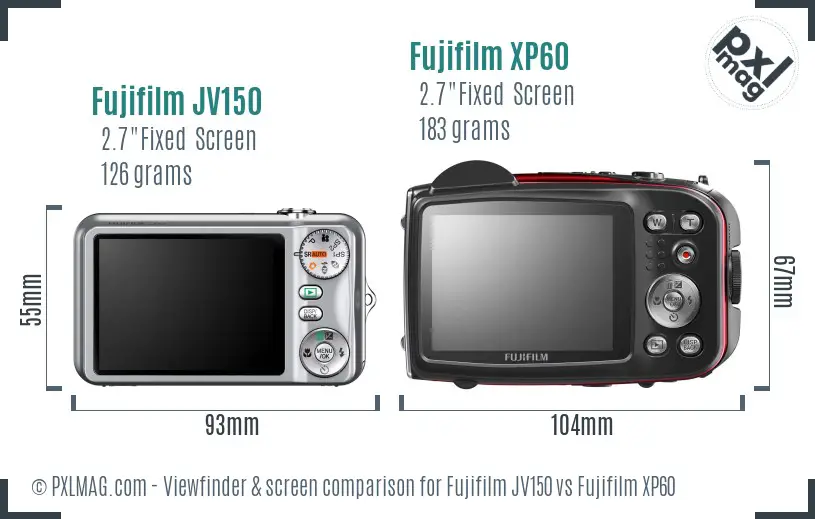 Fujifilm JV150 vs Fujifilm XP60 Screen and Viewfinder comparison
