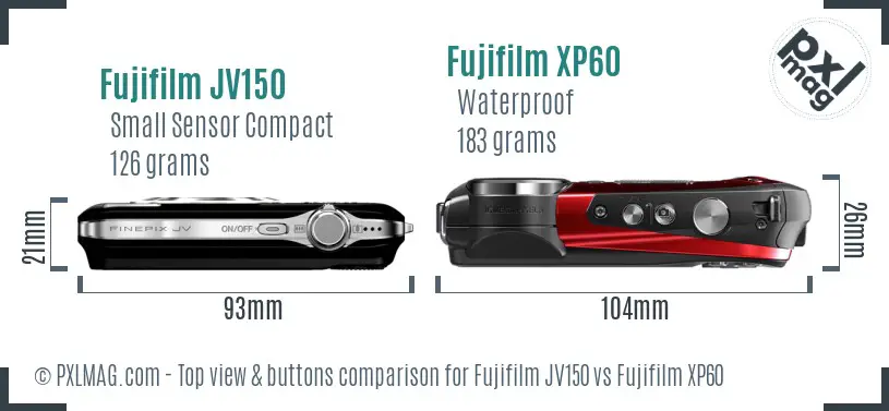 Fujifilm JV150 vs Fujifilm XP60 top view buttons comparison