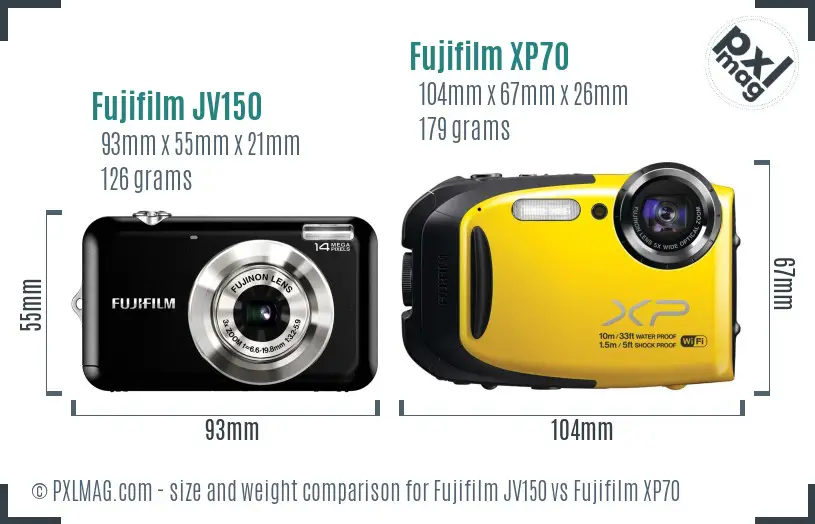 Fujifilm JV150 vs Fujifilm XP70 size comparison