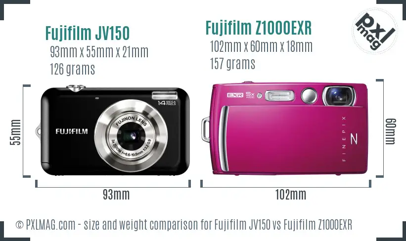 Fujifilm JV150 vs Fujifilm Z1000EXR size comparison Fujifilm JV150 vs Fujifilm Z1000EXR size comparison