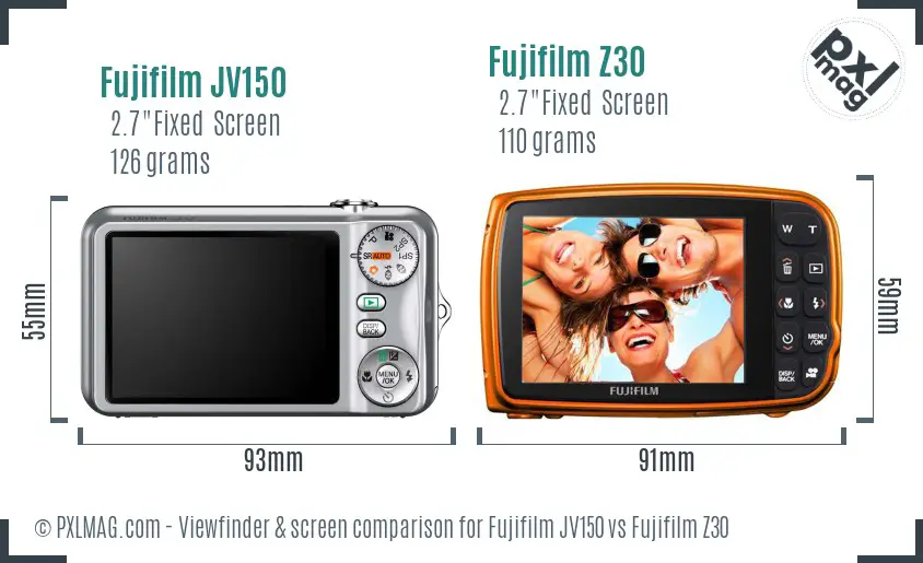 Fujifilm JV150 vs Fujifilm Z30 Screen and Viewfinder comparison