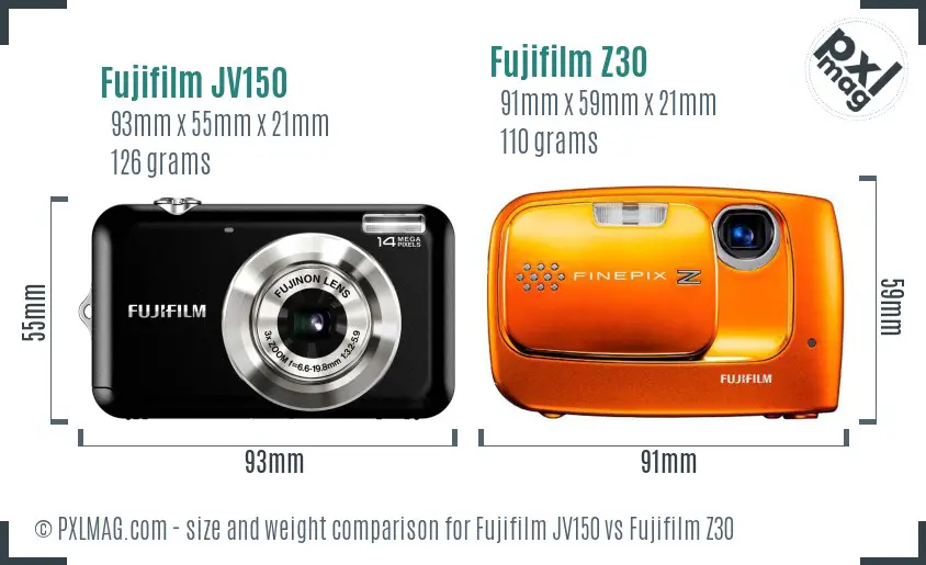 Fujifilm JV150 vs Fujifilm Z30 size comparison