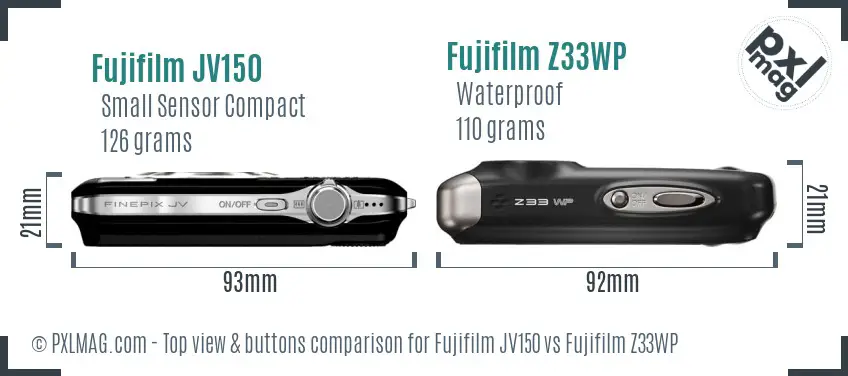 Fujifilm JV150 vs Fujifilm Z33WP top view buttons comparison