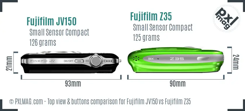 Fujifilm JV150 vs Fujifilm Z35 top view buttons comparison
