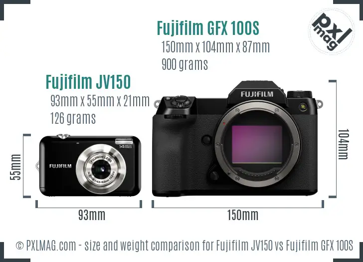 Fujifilm JV150 vs Fujifilm GFX 100S size comparison