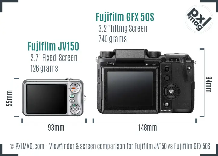 Fujifilm JV150 vs Fujifilm GFX 50S Screen and Viewfinder comparison