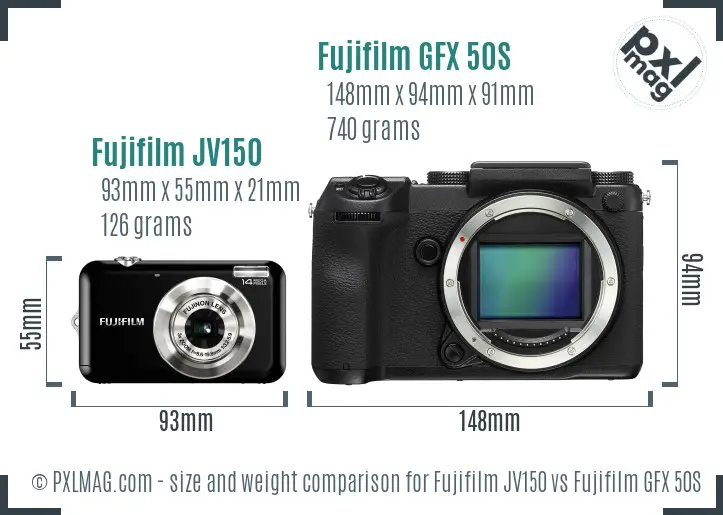 Fujifilm JV150 vs Fujifilm GFX 50S size comparison